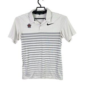 Mens Nike Golf Standard Fit White & Gray Striped Polo Shirt Short Sleeve Size S